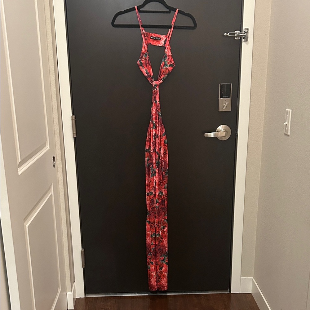 Red Floral Maxi Dress with cut out